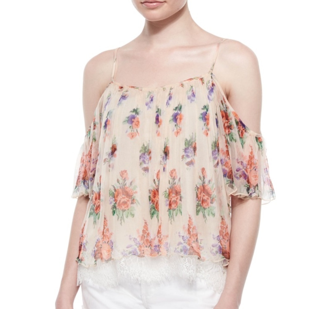 Love Sam Cold shoulder pink floral flowy top